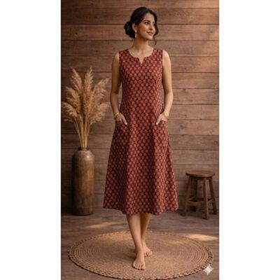 Zeni- A-Line Printed One Piece Dress In Cotton