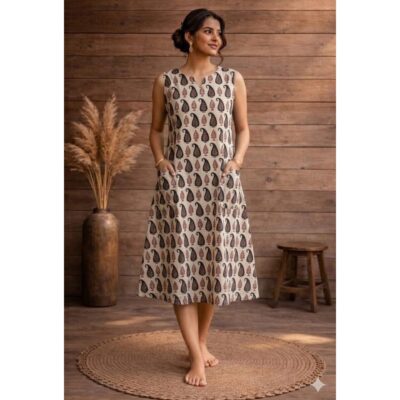 Zeni- A-Line Printed One Piece Dress In Cotton