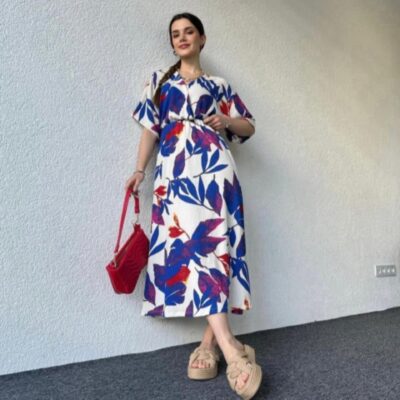 Fabfit- Floral Print One Piece Dress In Cotton