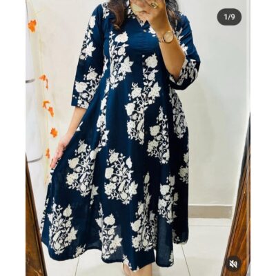 Fabfit- Floral Print One Piece Dress In Cotton