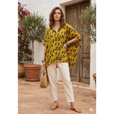 Glamefit- Shirt Style Short Kaftan In Modal Silk