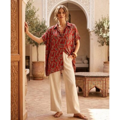Glamefit- Shirt Style Short Kaftan In Modal Silk