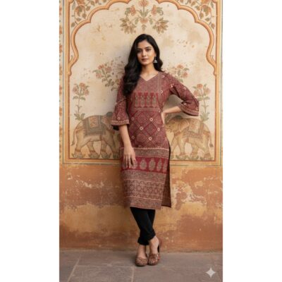 Iraaya- Handcrafted Brush Print Kurti