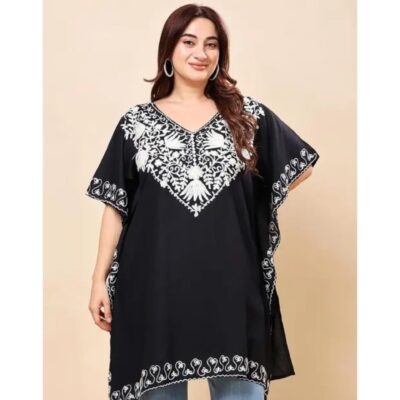 Styleflow- Embroidered Rayon Kaftan Top