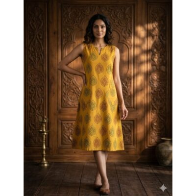 Vritika- Ajrakh A-line Cotton Kurti
