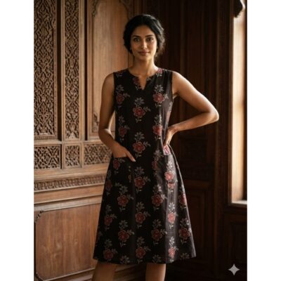 Vritika- Ajrakh A-line Cotton Kurti