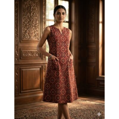 Vritika- Ajrakh A-line Cotton Kurti