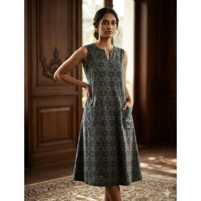 Vritika- Ajrakh A-line Cotton Kurti