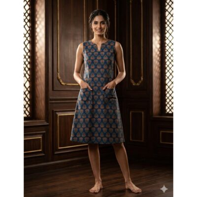 Vritika- Ajrakh A-line Cotton Kurti