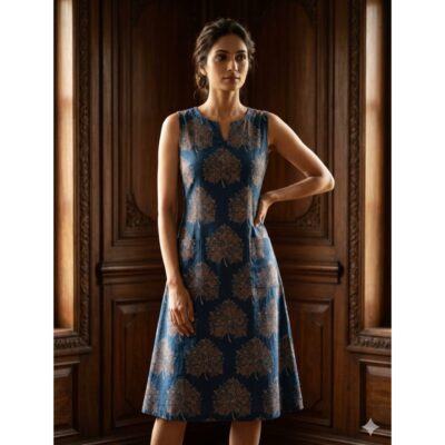 Vritika- Ajrakh A-line Cotton Kurti