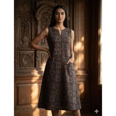 Vritika- Ajrakh A-line Cotton Kurti