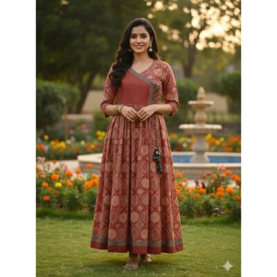 Mehrab- Ajrakh Print Angrakha Flared Kurti