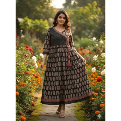 Mehrab- Ajrakh Print Angrakha Flared Kurti