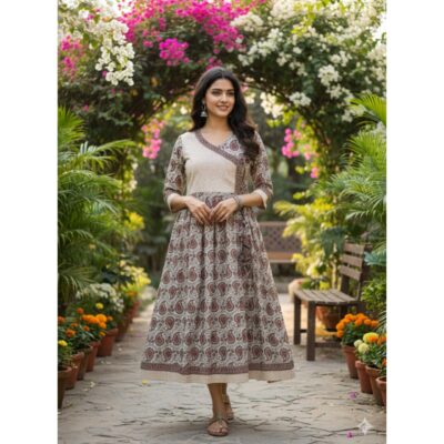Mehrab- Ajrakh Print Angrakha Flared Kurti
