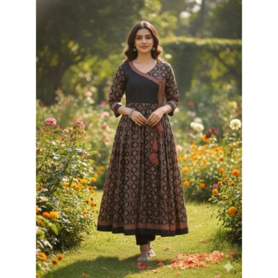 Mehrab- Ajrakh Print Angrakha Flared Kurti