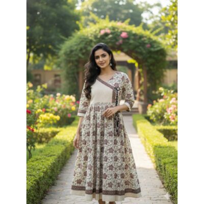 Mehrab- Ajrakh Print Angrakha Flared Kurti