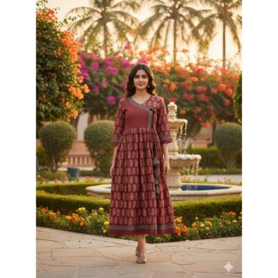 Mehrab- Ajrakh Print Angrakha Flared Kurti