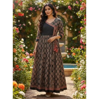 Mehrab- Ajrakh Print Angrakha Flared Kurti