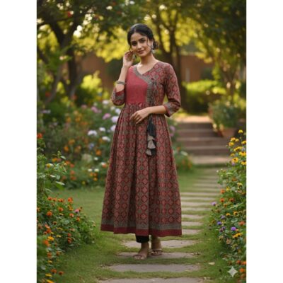 Mehrab- Ajrakh Print Angrakha Flared Kurti