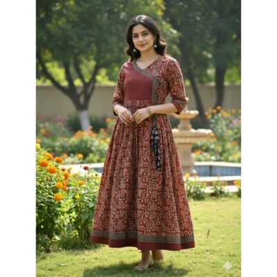 Mehrab- Ajrakh Print Angrakha Flared Kurti