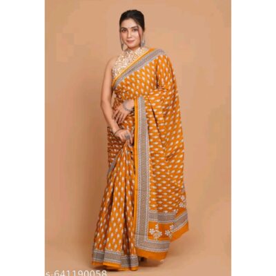 Kaashni- Jaipuri Print Mulmul Saree