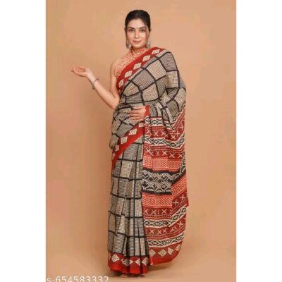 Kaashni- Jaipuri Print Mulmul Saree