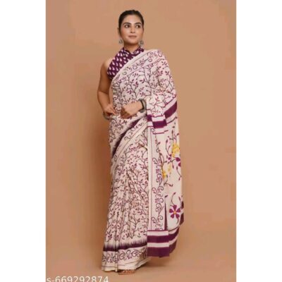Kaashni- Jaipuri Print Mulmul Saree