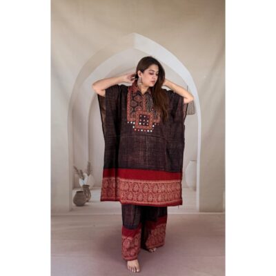 Nyra- Ajrakh Mirror Work Kaftan Co-ord Set