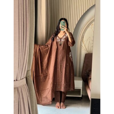 Nia- Embroidered A-line 3 Piece Suit Set