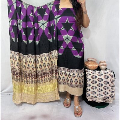 Saanjh- Ajrakh Modal Silk Suit Set