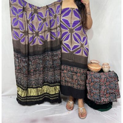 Saanjh- Ajrakh Modal Silk Suit Set