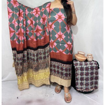 Saanjh- Ajrakh Modal Silk Suit Set