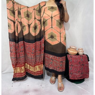 Saanjh- Ajrakh Modal Silk Suit Set