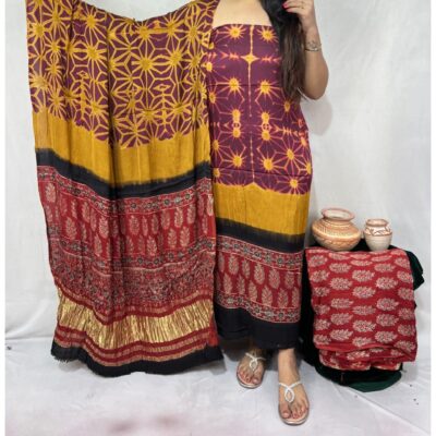 Saanjh- Ajrakh Modal Silk Suit Set