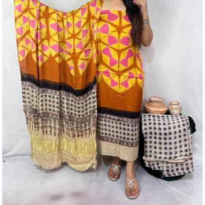 Saanjh- Ajrakh Modal Silk Suit Set
