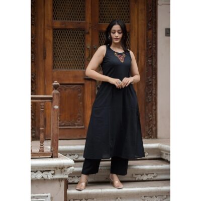 Aurafit- Embroidered Aline Kurta Set