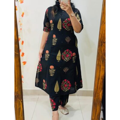 Nivra- Printed A-line Cotton Kurta Set