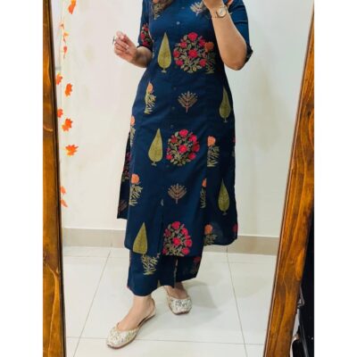 Nivra- Printed A-line Cotton Kurta Set