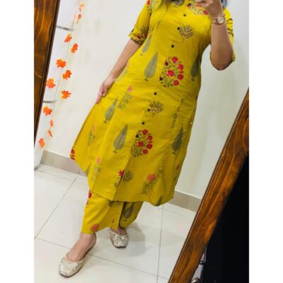 Nivra- Printed A-line Cotton Kurta Set