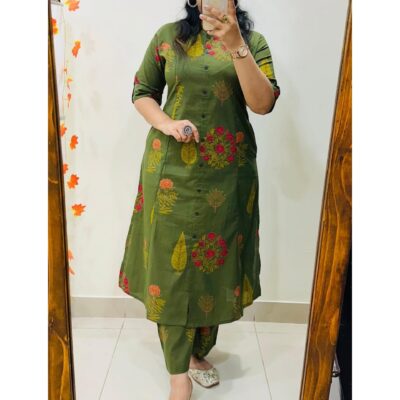 Nivra- Printed A-line Cotton Kurta Set
