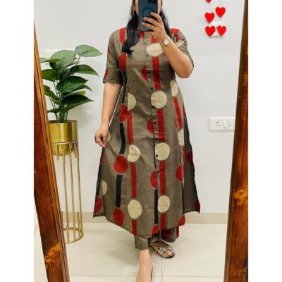 Nivra- Printed A-line Cotton Kurta Set