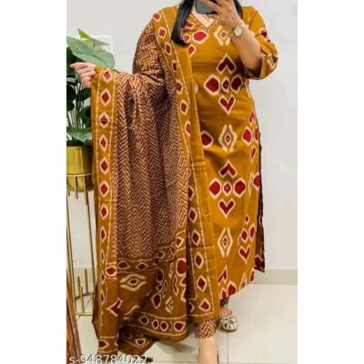 Kriti- Ikat Print Rayon Kurta Set
