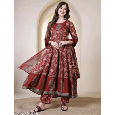 Tarang- Floral Cotton Anarkali Kurt Set