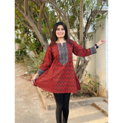 Ira- Ajrakh Print A-Line Short Top