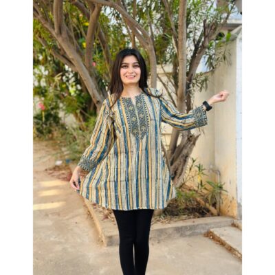 Ira- Ajrakh Print A-Line Short Top