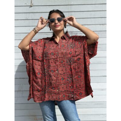 Glamfit- Shirt Style Kaftan In Silk