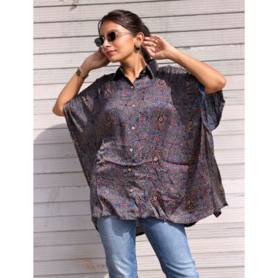 Glamfit- Shirt Style Kaftan In Silk