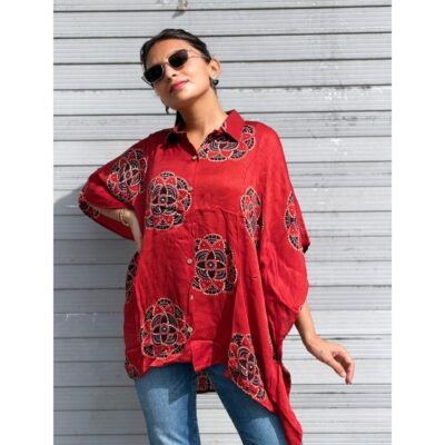 Glamfit- Shirt Style Kaftan In Silk
