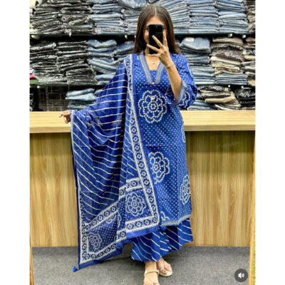 Savi- Bandhej Ethnic Cotton Kurta Set