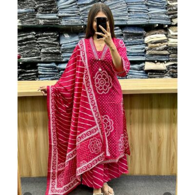 Savi- Bandhej Ethnic Cotton Kurta Set